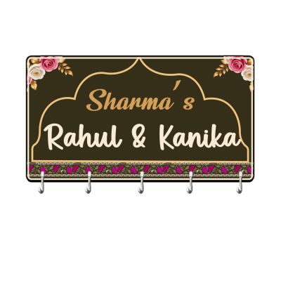 Personalised Nameplate Key Stand with 5 Hooks for Home Entrance Decor